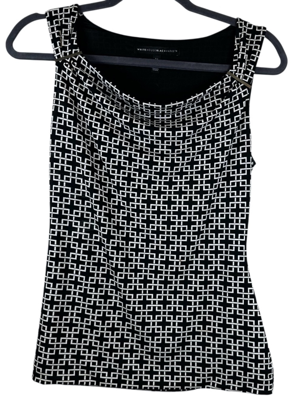 White House Black Market XS Ming Lattice Drape Neck Top Geometric NWOT